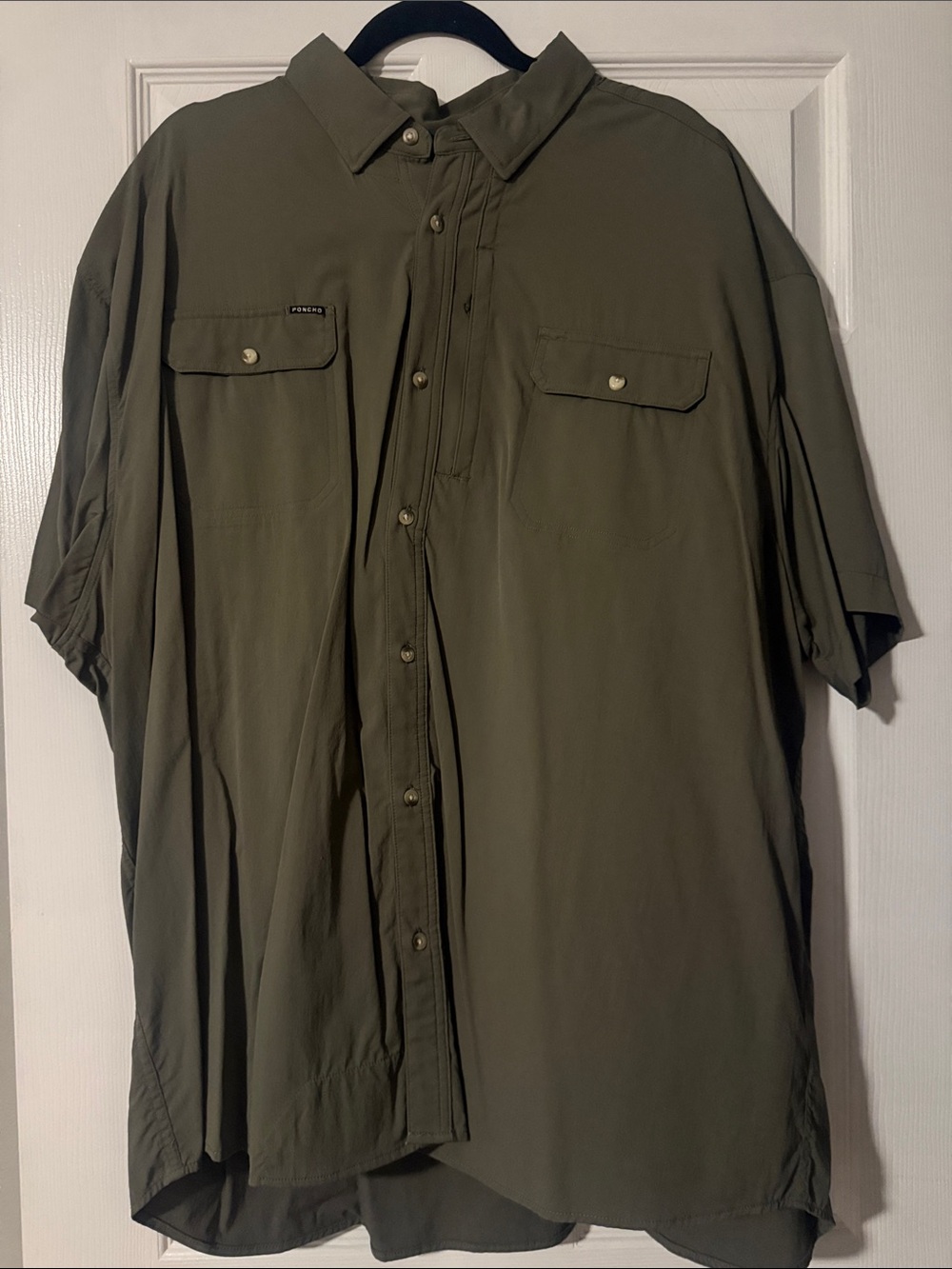 Men's Olive Short-Sleeve Button-Down Casual Shirt
